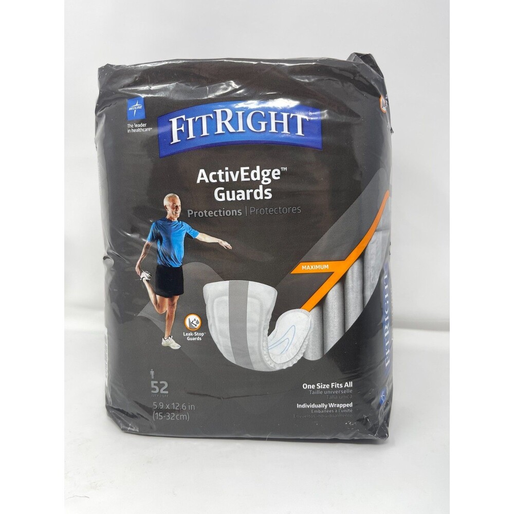 Medline FitRight ActivEdge Guards Men Incontinence Protection One Size  52 Ct